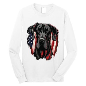 USA 4th Of July Great Dane On Patriotic American Great Dane Long Sleeve Shirt