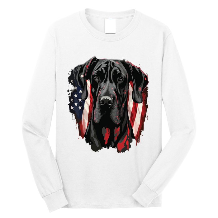 USA 4th Of July Great Dane On Patriotic American Great Dane Long Sleeve Shirt