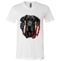 USA 4th Of July Great Dane On Patriotic American Great Dane V-Neck T-Shirt