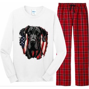 USA 4th Of July Great Dane On Patriotic American Great Dane Long Sleeve Pajama Set