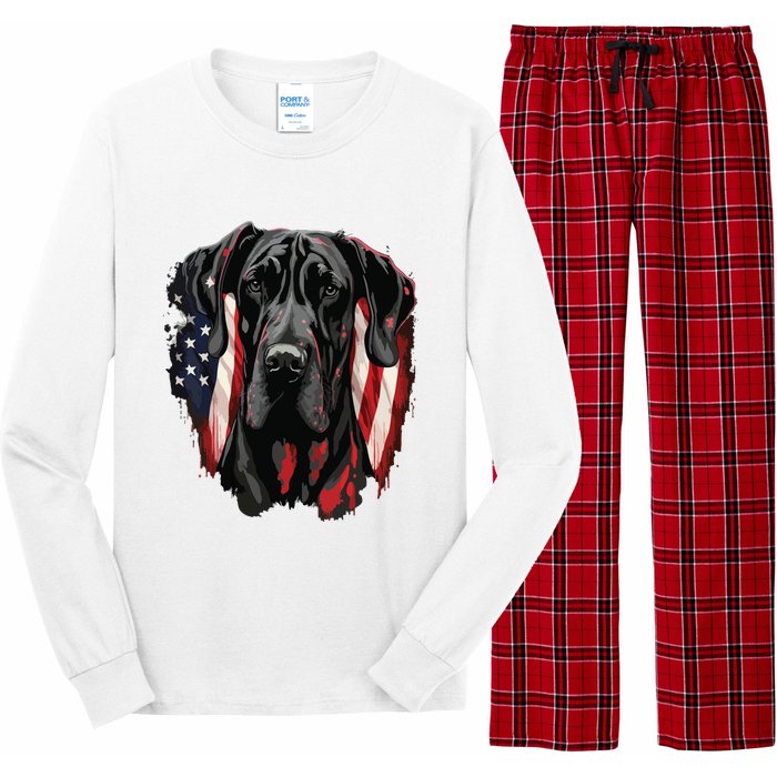 USA 4th Of July Great Dane On Patriotic American Great Dane Long Sleeve Pajama Set