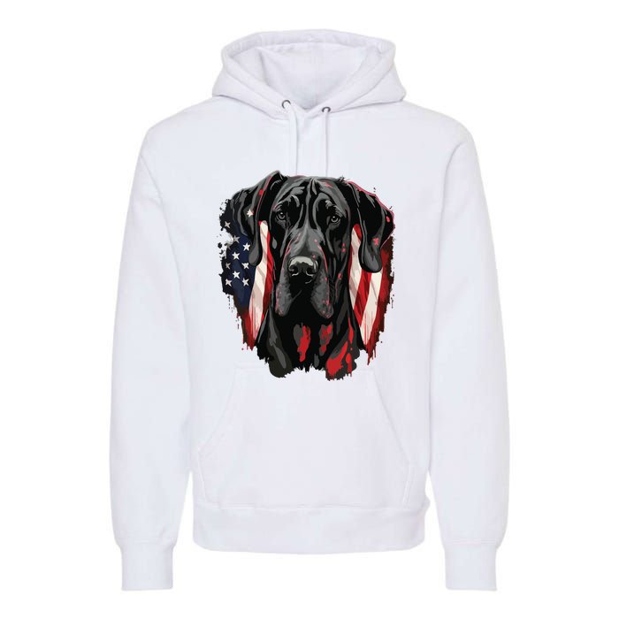 USA 4th Of July Great Dane On Patriotic American Great Dane Premium Hoodie