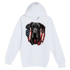 USA 4th Of July Great Dane On Patriotic American Great Dane Premium Pullover Hoodie