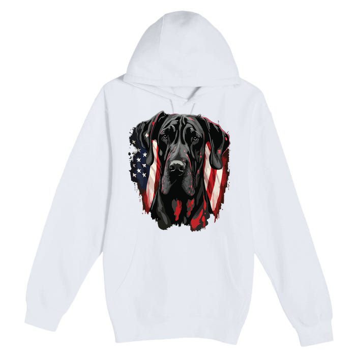 USA 4th Of July Great Dane On Patriotic American Great Dane Premium Pullover Hoodie