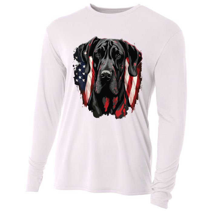 USA 4th Of July Great Dane On Patriotic American Great Dane Cooling Performance Long Sleeve Crew