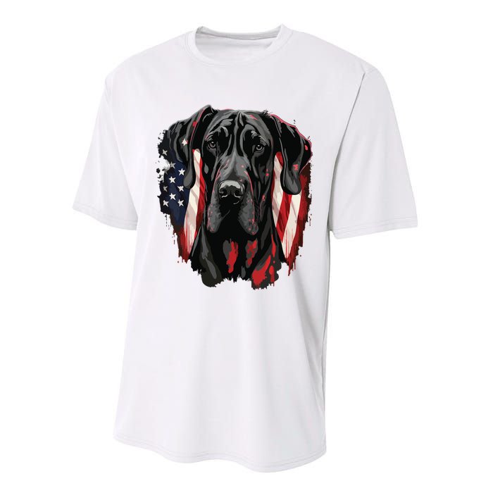 USA 4th Of July Great Dane On Patriotic American Great Dane Performance Sprint T-Shirt