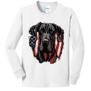 USA 4th Of July Great Dane On Patriotic American Great Dane Kids Long Sleeve Shirt