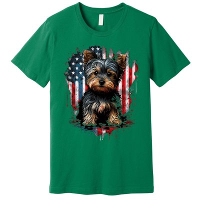 Usa 4th Of July Patriotic American Yorkshire Terrier Premium T-Shirt