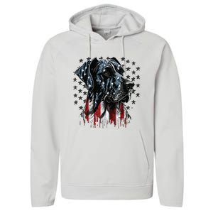 USA 4th Of July Great Dane On Patriotic American Great Dane Performance Fleece Hoodie