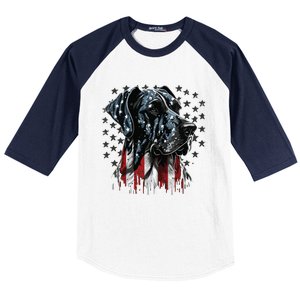 USA 4th Of July Great Dane On Patriotic American Great Dane Baseball Sleeve Shirt