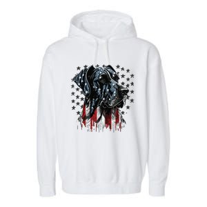 USA 4th Of July Great Dane On Patriotic American Great Dane Garment-Dyed Fleece Hoodie