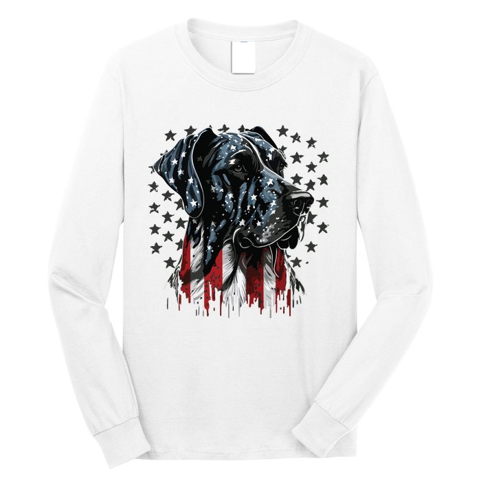 USA 4th Of July Great Dane On Patriotic American Great Dane Long Sleeve Shirt