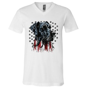 USA 4th Of July Great Dane On Patriotic American Great Dane V-Neck T-Shirt