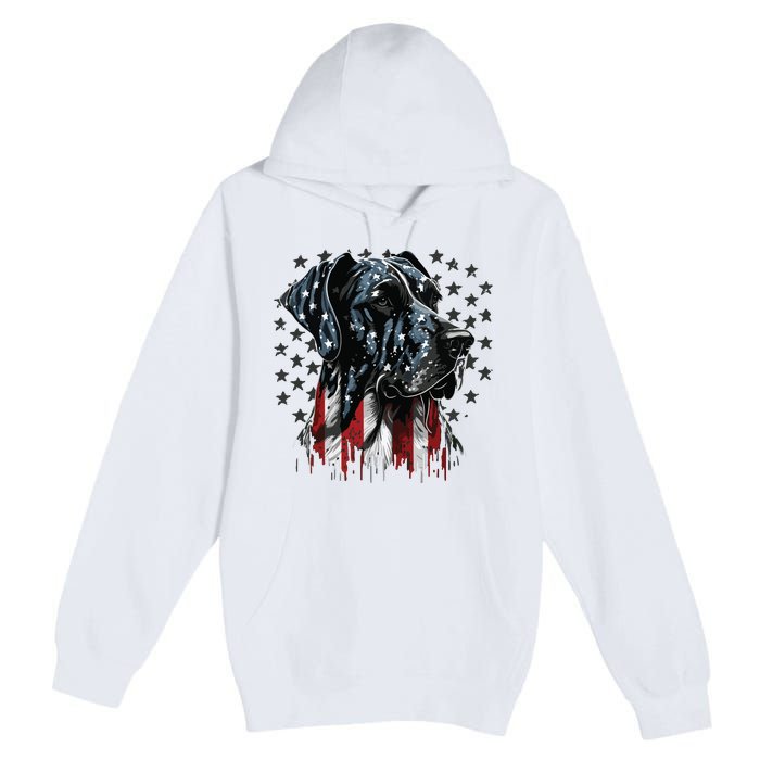 USA 4th Of July Great Dane On Patriotic American Great Dane Premium Pullover Hoodie