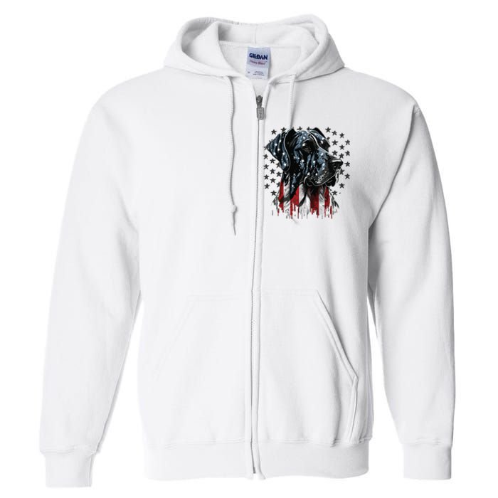 USA 4th Of July Great Dane On Patriotic American Great Dane Full Zip Hoodie