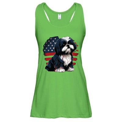 USA 4th Of July Shih Tzu On Patriotic American Shih Tzu Ladies Essential Flowy Tank