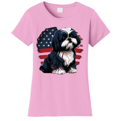 USA 4th Of July Shih Tzu On Patriotic American Shih Tzu Women's T-Shirt