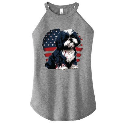 USA 4th Of July Shih Tzu On Patriotic American Shih Tzu Women’s Perfect Tri Rocker Tank