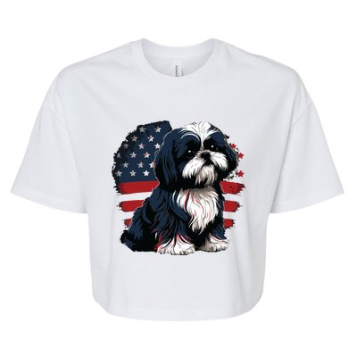 USA 4th Of July Shih Tzu On Patriotic American Shih Tzu Bella+Canvas Jersey Crop Tee