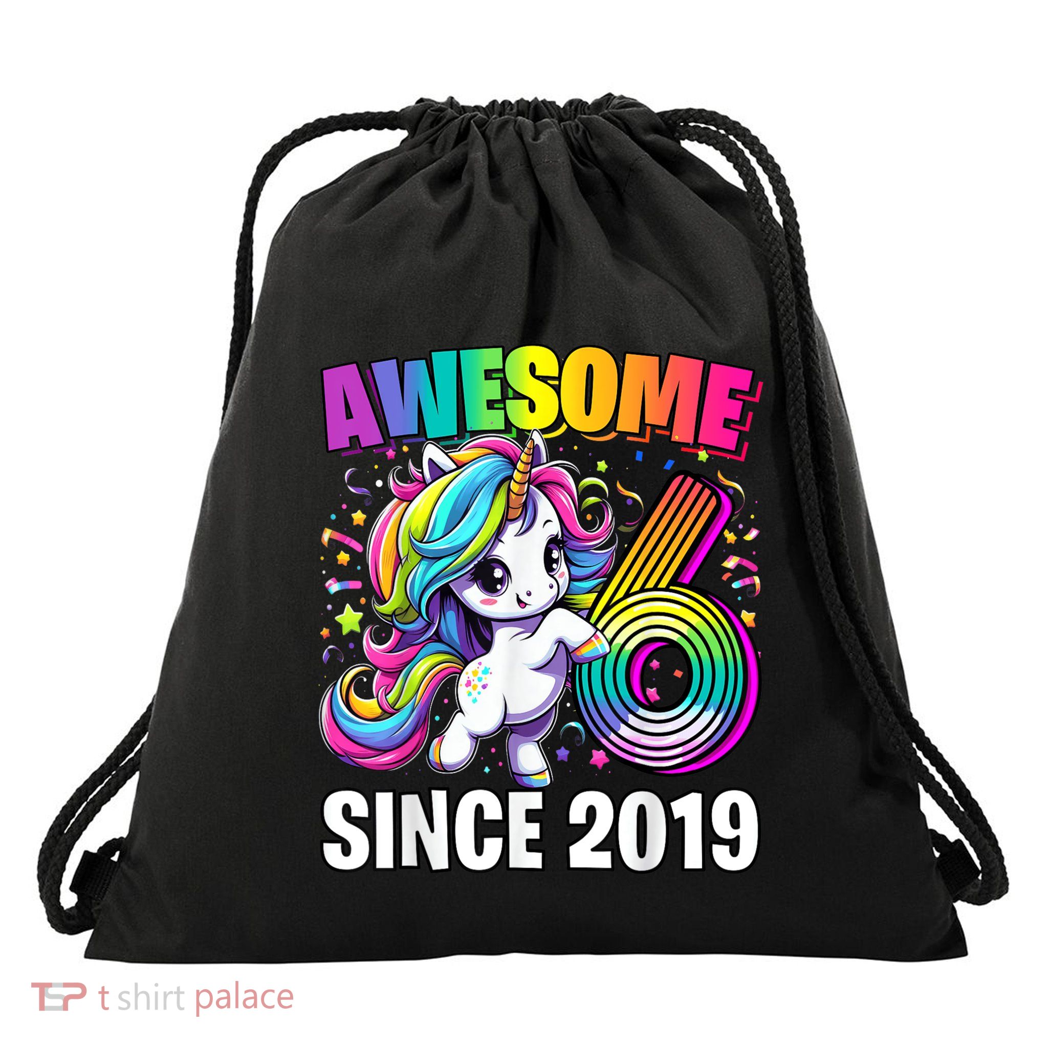 Unicorn 6th Birthday 6 Year Old Unicorn Party Drawstring Bag
