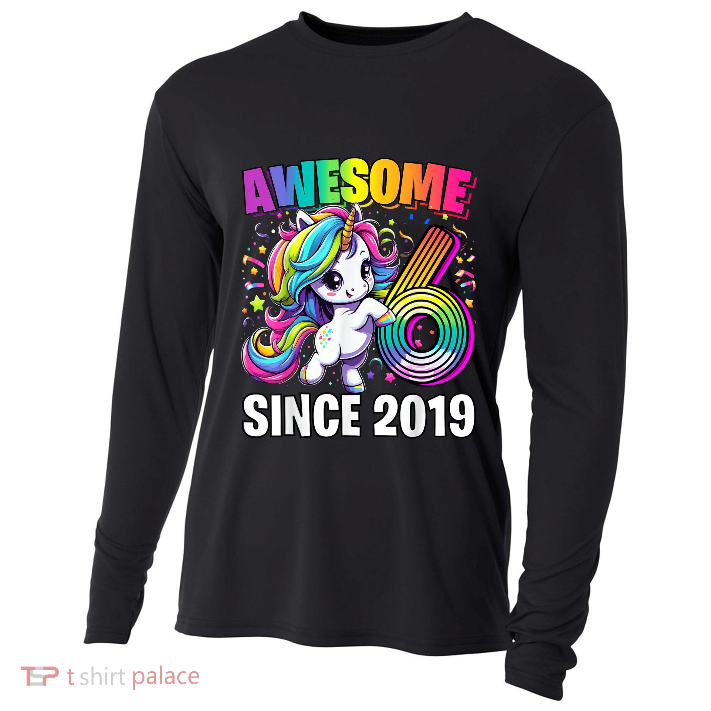 Unicorn 6th Birthday 6 Year Old Unicorn Party Cooling Performance Long Sleeve Crew