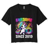 Unicorn 6th Birthday 6 Year Old Unicorn Party Women's Crop Top Tee