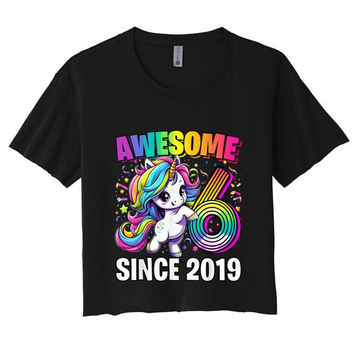 Unicorn 6th Birthday 6 Year Old Unicorn Party Women's Crop Top Tee