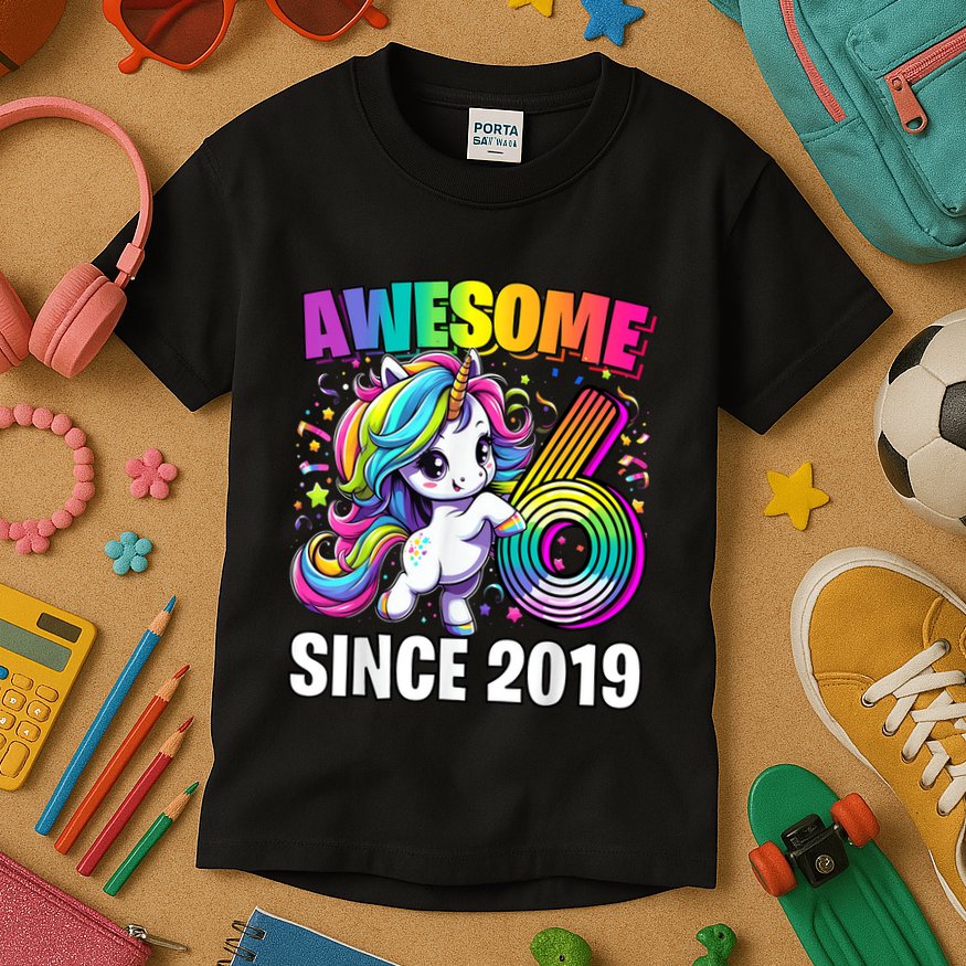 Unicorn 6th Birthday 6 Year Old Unicorn Party Kids T-Shirt