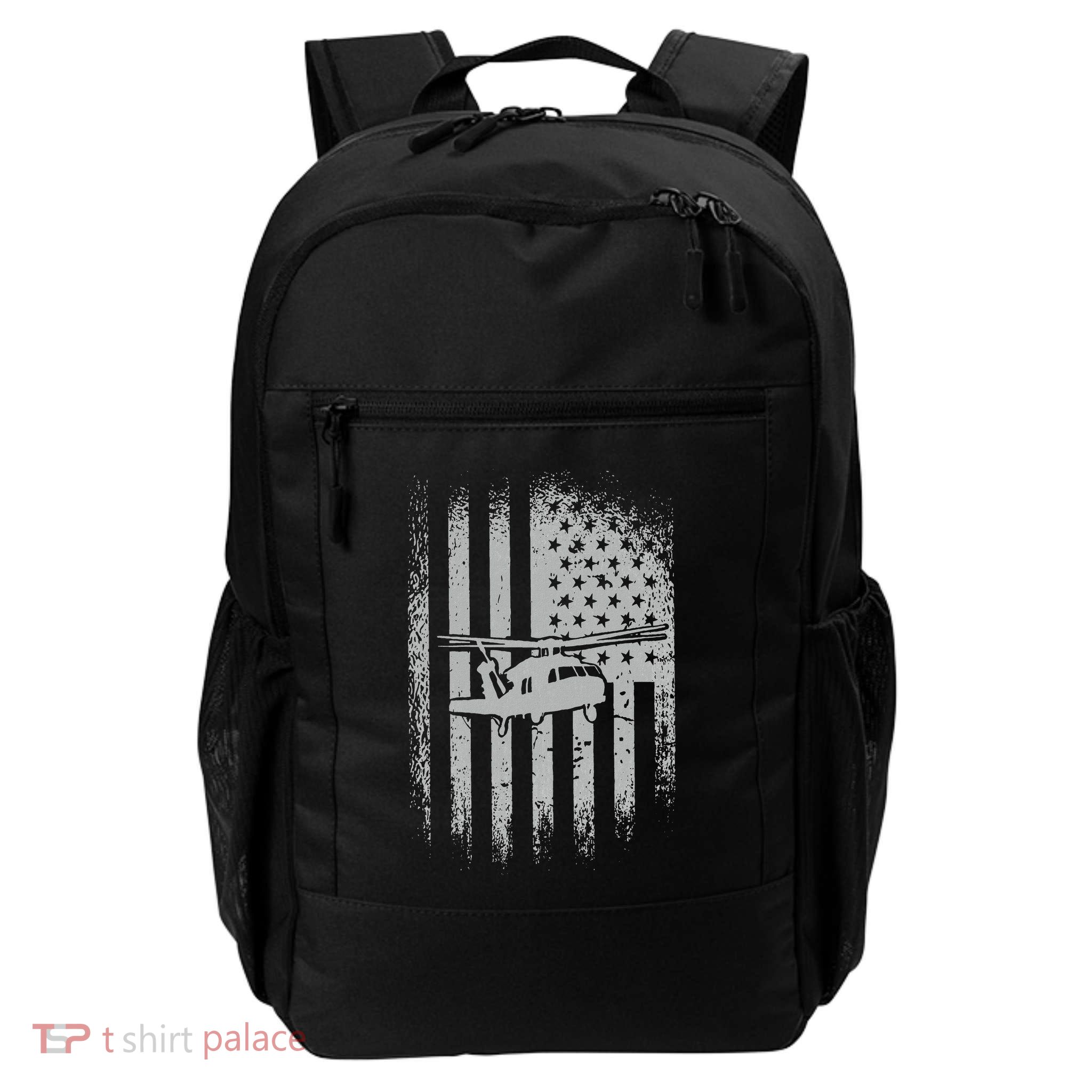 Uh 60 Blackhawk Utility Helicopter Pilot American Flag Daily Commute Backpack