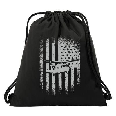 Uh 60 Blackhawk Utility Helicopter Pilot American Flag Drawstring Bag