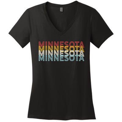 USA 70's State Retro Vintage Minnesota Women's V-Neck T-Shirt