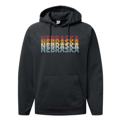 USA 70's State Retro Vintage Nebraska Performance Fleece Hoodie