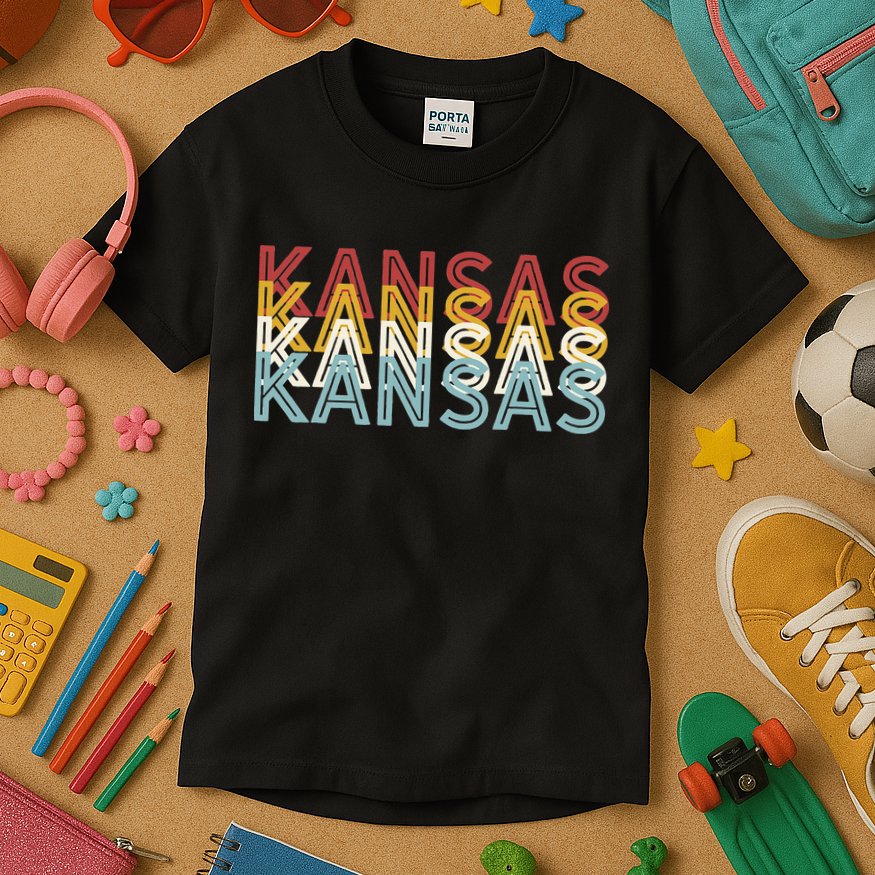 USA 70's State Retro Vintage Kansas Kids T-Shirt