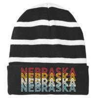 Usa 70s State Retro Vintage Nebraska Striped Beanie with Solid Band