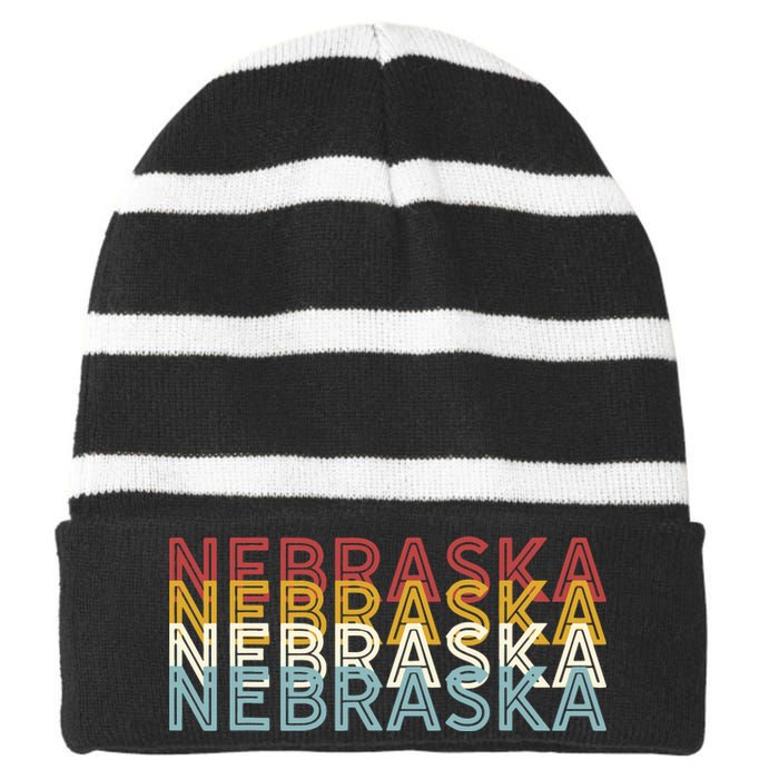 Usa 70s State Retro Vintage Nebraska Striped Beanie with Solid Band