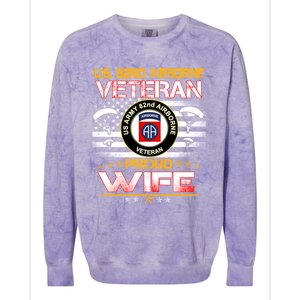 Us 82nd Airborne Veteran Proud Wife Us Flag Patriotic Gift Colorblast Crewneck Sweatshirt