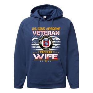 Us 82nd Airborne Veteran Proud Wife Us Flag Patriotic Gift Performance Fleece Hoodie