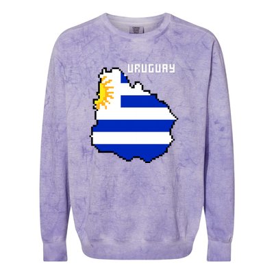 Uruguay 8 Bit Pixelated Colorblast Crewneck Sweatshirt