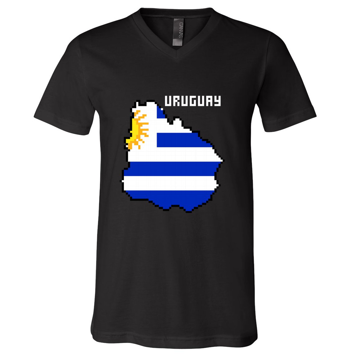 Uruguay 8 Bit Pixelated V-Neck T-Shirt