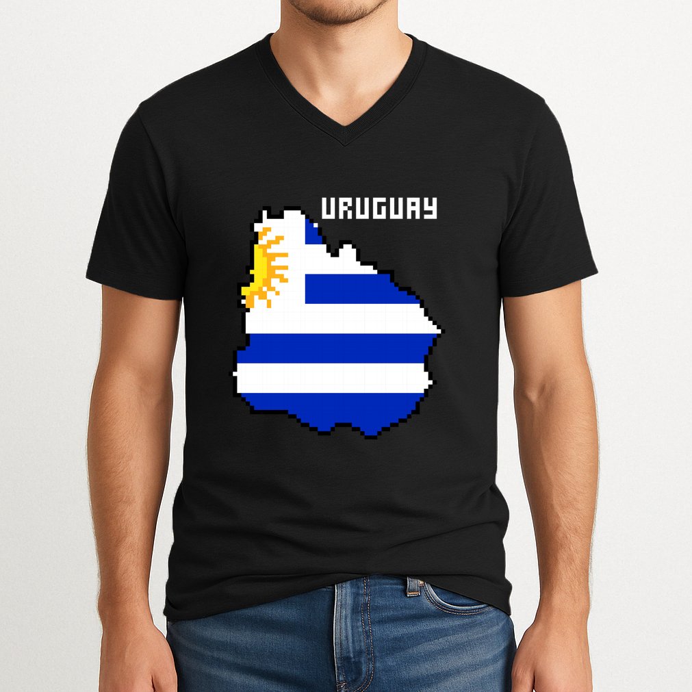 Uruguay 8 Bit Pixelated V-Neck T-Shirt