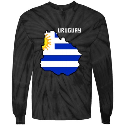 Uruguay 8 Bit Pixelated Tie-Dye Long Sleeve Shirt