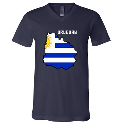 Uruguay 8 Bit Pixelated V-Neck T-Shirt