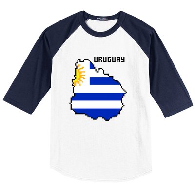 Uruguay 8 Bit Pixelated Baseball Sleeve Shirt