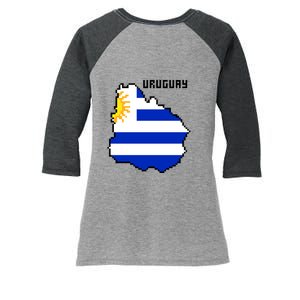 Uruguay 8 Bit Pixelated Women's Tri-Blend 3/4-Sleeve Raglan Shirt