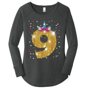 Unicorn 9th Birthday Girl Nine 9 Years Old Women's Perfect Tri Tunic Long Sleeve Shirt