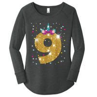 Unicorn 9th Birthday Girl Nine 9 Years Old Women's Perfect Tri Tunic Long Sleeve Shirt