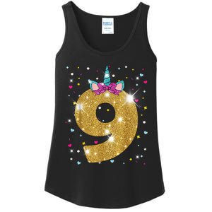 Unicorn 9th Birthday Girl Nine 9 Years Old Ladies Essential Tank