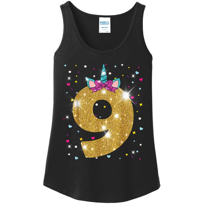 Unicorn 9th Birthday Girl Nine 9 Years Old Ladies Essential Tank