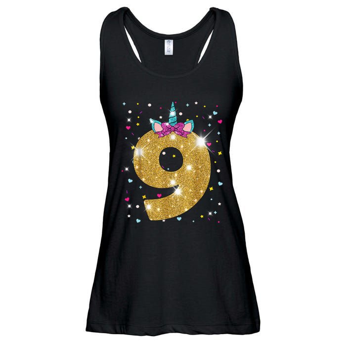 Unicorn 9th Birthday Girl Nine 9 Years Old Ladies Essential Flowy Tank