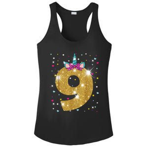 Unicorn 9th Birthday Girl Nine 9 Years Old Ladies PosiCharge Competitor Racerback Tank